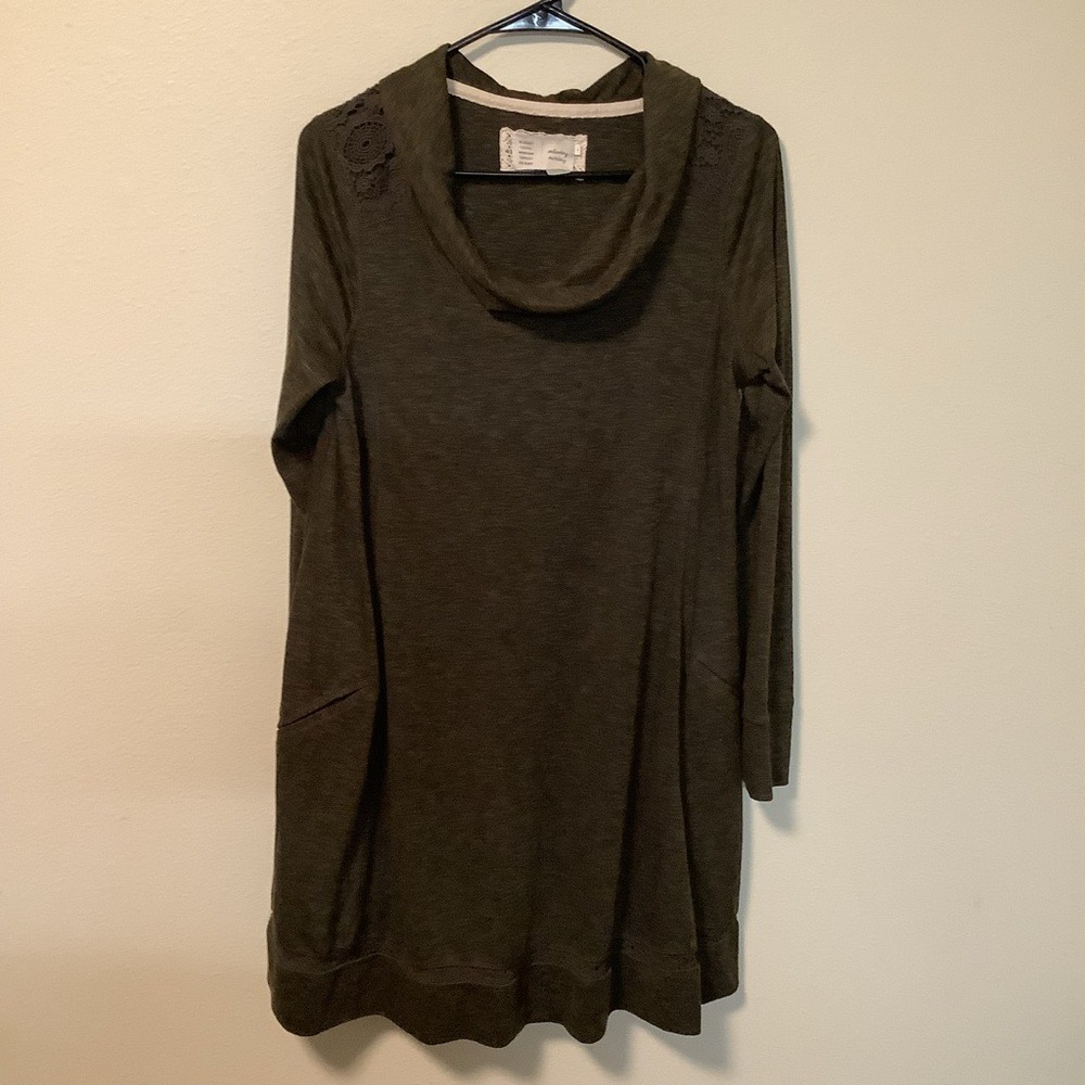 Saturday Sunday Anthropologie Green Cowl Neck Crochet Lace Back Tunic Dress M